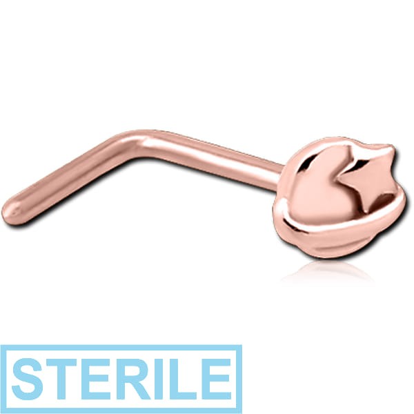STERILE ROSE GOLD PVD COATED SURGICAL STEEL 90 DEGREE NOSE STUD