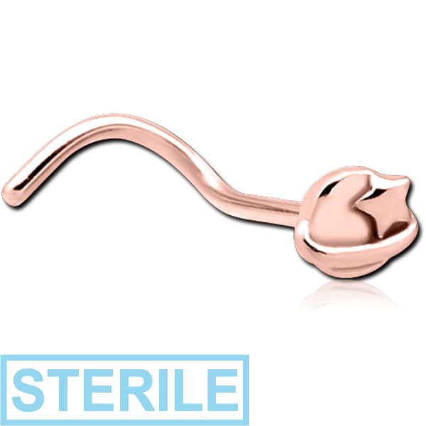 STERILE ROSE GOLD PVD COATED SURGICAL STEEL CURVED NOSE STUD