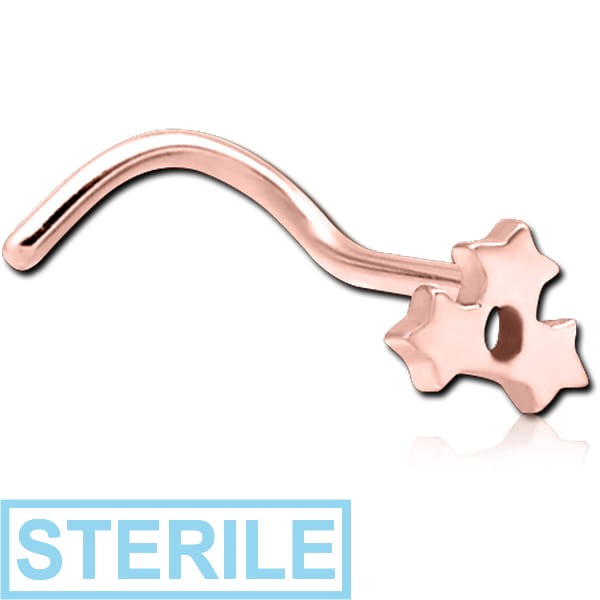 STERILE ROSE GOLD PVD COATED SURGICAL STEEL CURVED NOSE STUD - TRIPLE STAR
