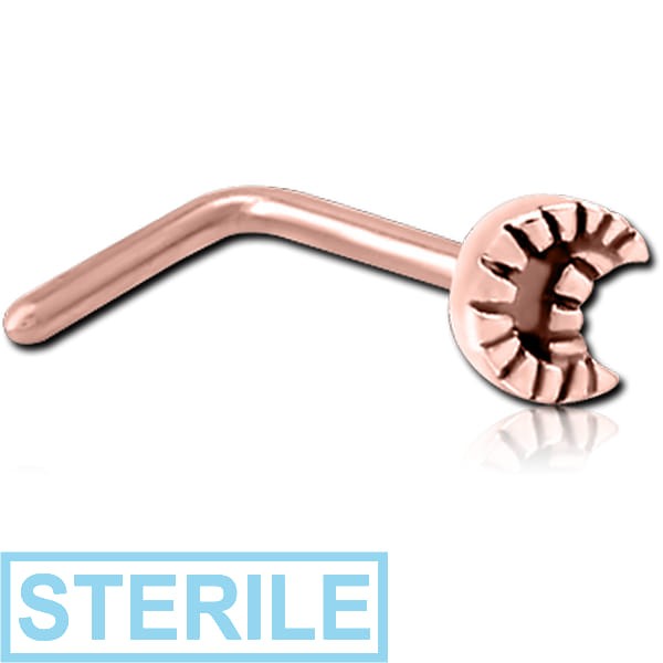 STERILE ROSE GOLD PVD COATED SURGICAL STEEL 90 DEGREE NOSE STUD - CRESCENT