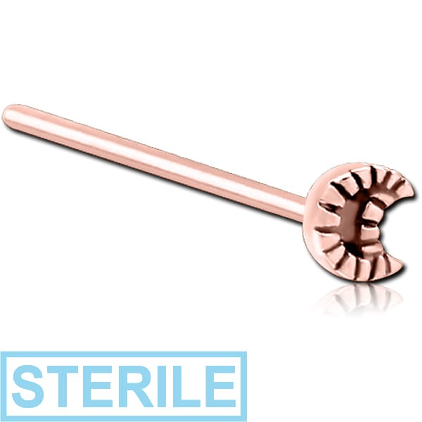 STERILE ROSE GOLD PVD COATED SURGICAL STEEL STRAIGHT NOSE STUD - CRESCENT