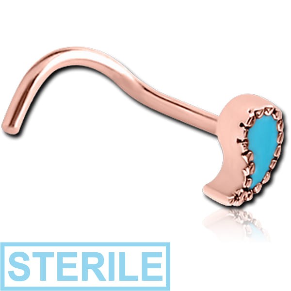 STERILE ROSE GOLD PVD COATED SURGICAL STEEL CURVED NOSE STUD - WATER DROP