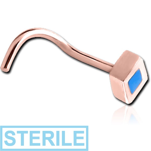 STERILE ROSE GOLD PVD COATED SURGICAL STEEL CURVED NOSE STUD - DIAMOND