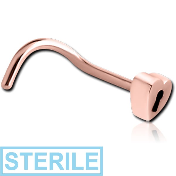 STERILE ROSE GOLD PVD COATED SURGICAL STEEL CURVED NOSE STUD - HEART LOCK