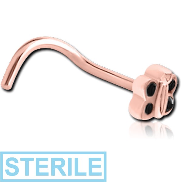 STERILE ROSE GOLD PVD COATED SURGICAL STEEL CURVED NOSE STUD - BUTTERFLY