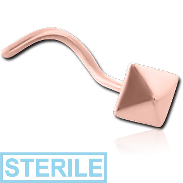 STERILE ROSE GOLD PVD COATED SURGICAL STEEL CURVED NOSE STUD - PYRAMID