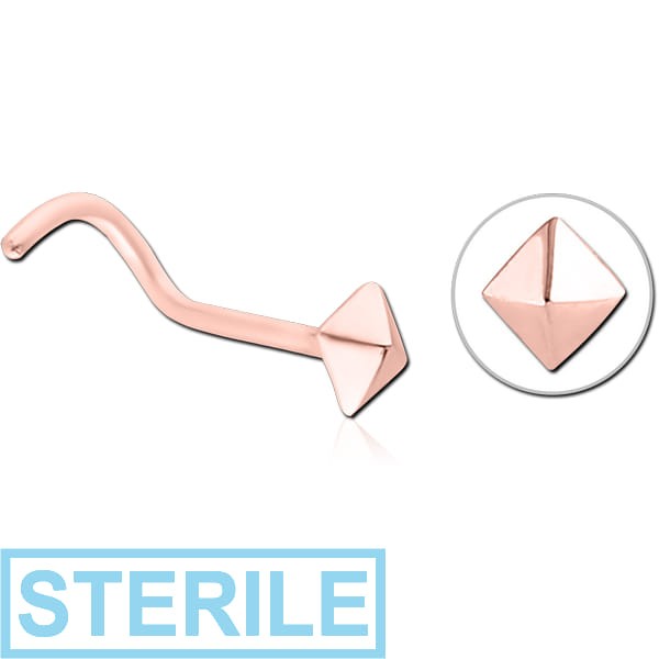 STERILE ROSE GOLD PVD COATED SURGICAL STEEL CURVED NOSE STUD - PYRAMID