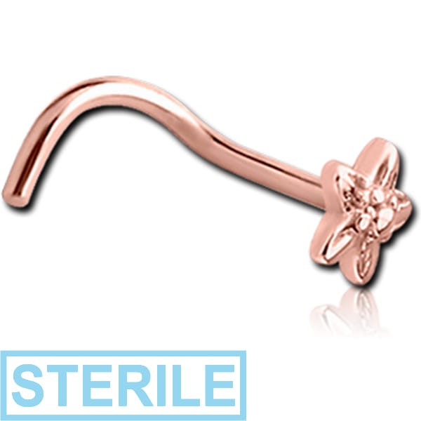 STERILE ROSE GOLD PVD COATED SURGICAL STEEL CURVED NOSE STUD - FLOWER
