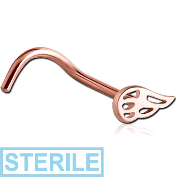 STERILE ROSE GOLD PVD COATED SURGICAL STEEL CURVED NOSE STUD - FLAMES