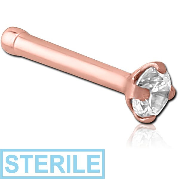 STERILE ROSE GOLD PVD COATED SURGICAL STEEL PRONG SET 2.5MM JEWELLED NOSE BONE