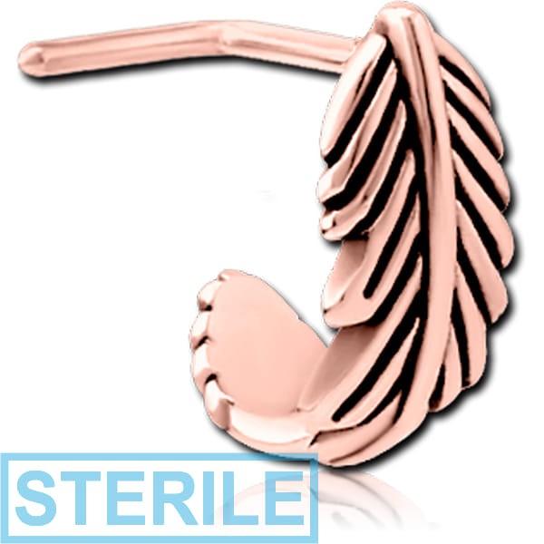 STERILE ROSE GOLD PVD COATED SURGICAL STEEL 90 DEGREE WRAP AROUND NOSE STUD - FEATHER