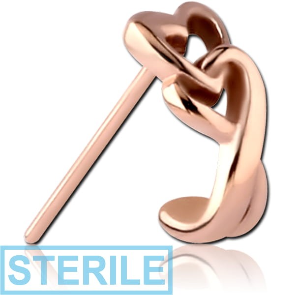 STERILE ROSE GOLD PVD COATED SURGICAL STEEL STRAIGHT WRAP AROUND NOSE STUD - HEARTS