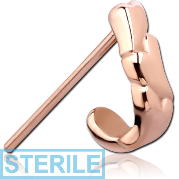 STERILE ROSE GOLD PVD COATED SURGICAL STEEL STRAIGHT WRAP AROUND NOSE STUD - HEARTS