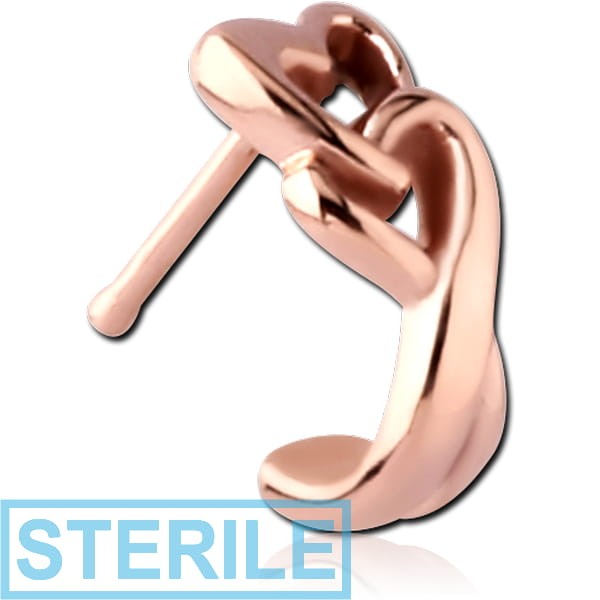 STERILE ROSE GOLD PVD COATED SURGICAL STEEL WRAP AROUND NOSE BONE- HEARTS