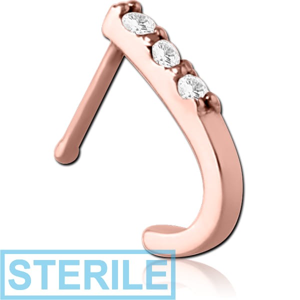 STERILE ROSE GOLD PVD COATED SURGICAL STEEL JEWELLED WRAP AROUND NOSE BONE