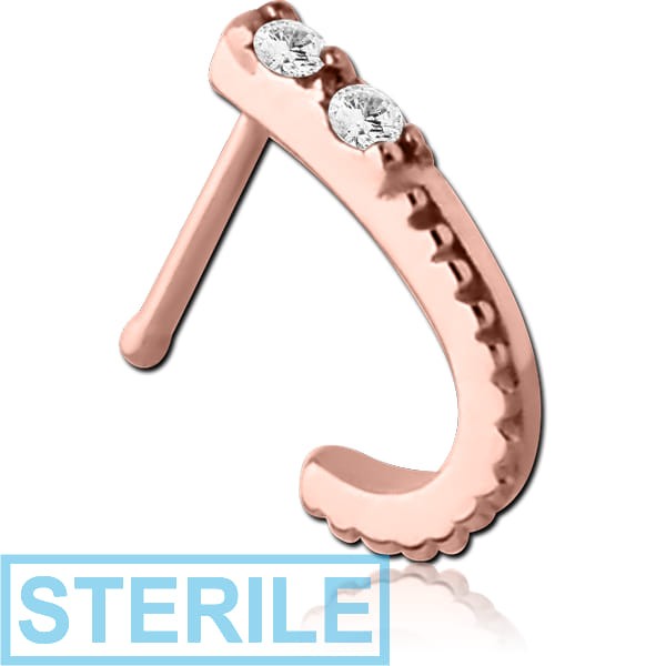 STERILE ROSE GOLD PVD COATED SURGICAL STEEL JEWELLED WRAP AROUND NOSE BONE