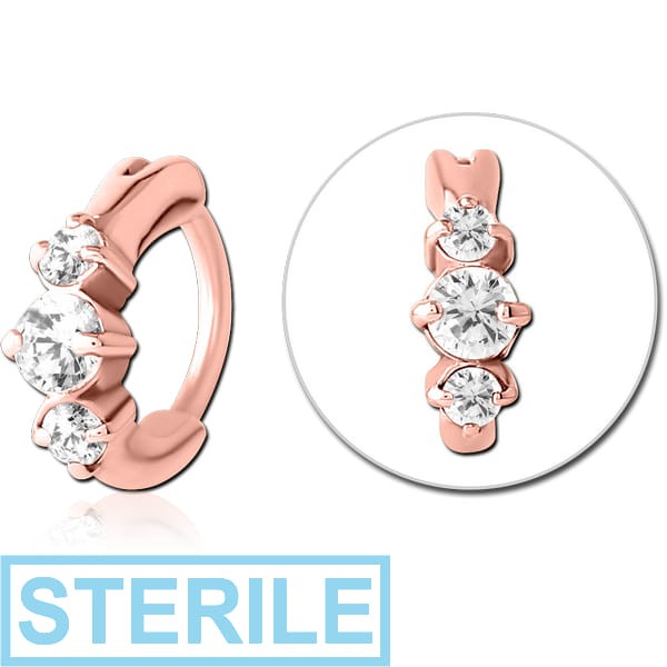 STERILE ROSE GOLD PVD COATED SURGICAL STEEL JEWELLED NOSE RING CLICKER