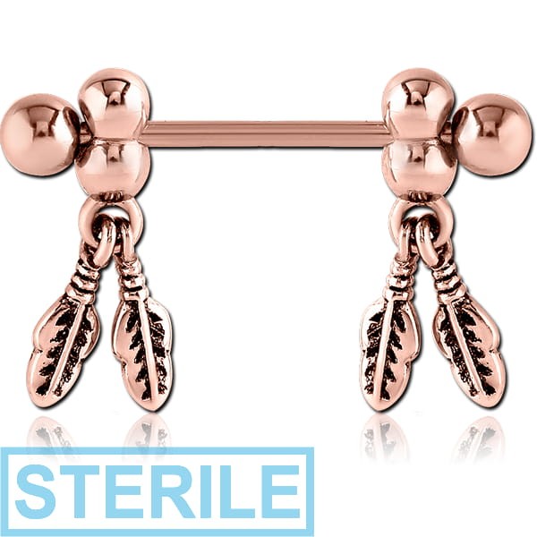STERILE ROSE GOLD PVD COATED SURGICAL STEEL NIPPLE SHIELD - FEATHER