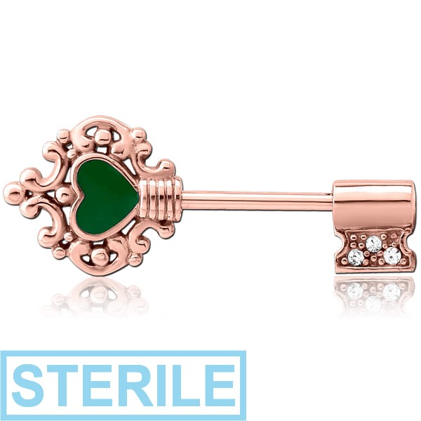 STERILE ROSE GOLD PVD COATED JEWELLED SURGICAL STEEL NIPPLE BAR WITH ENAMEL - KEY