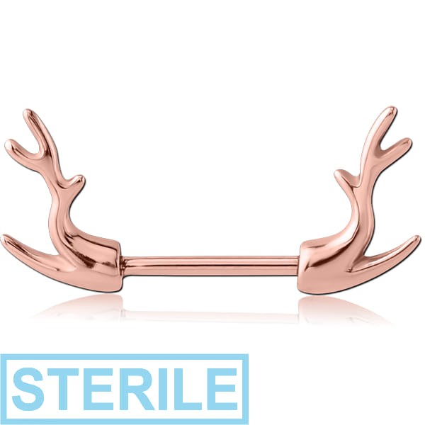 STERILE ROSE GOLD PVD COATED SURGICAL STEEL NIPPLE SHIELD BAR - DEAR HORNS