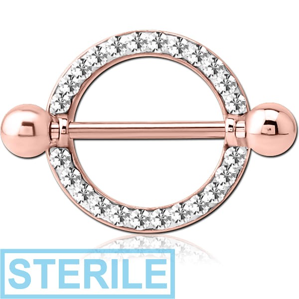 STERILE ROSE GOLD PVD COATED SURGICAL STEEL CRYSTALINE JEWELLED NIPPLE SHIELD