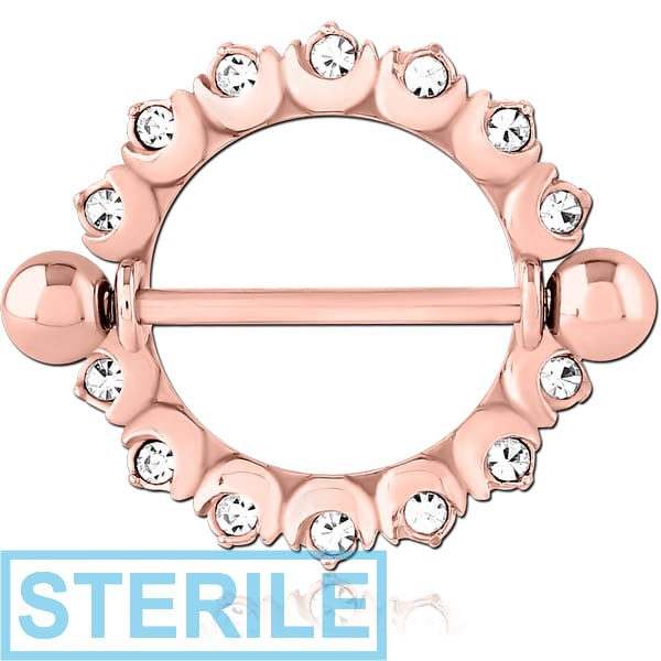 STERILE ROSE GOLD PVD COATED SURGICAL STEEL JEWELLED NIPPLE SHIELD