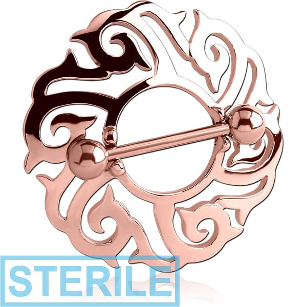 STERILE ROSE GOLD PVD COATED SURGICAL STEEL NIPPLE SHIELD - ROUND FILIGREE
