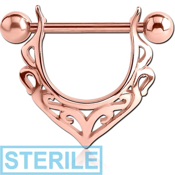 STERILE ROSE GOLD PVD COATED SURGICAL STEEL NIPPLE SHIELD - FILIGREE V