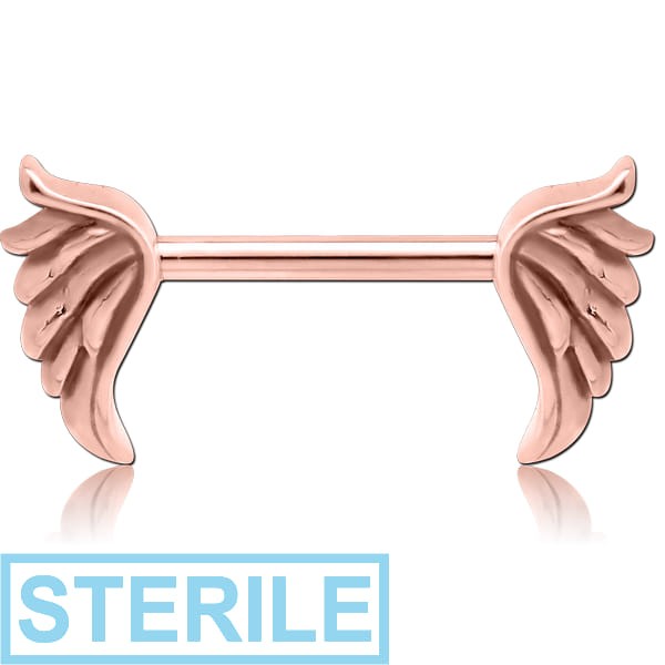 STERILE ROSE GOLD PVD COATED SURGICAL STEEL NIPPLE BAR - WINGS