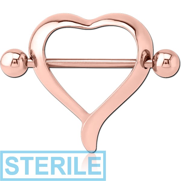 STERILE ROSE GOLD PVD COATED SURGICAL STEEL NIPPLE SHIELD - HEART