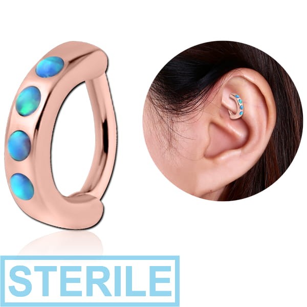 STERILE ROSE GOLD PVD COATED SURGICAL STEEL SYNTHETIC OPAL ROOK CLICKER