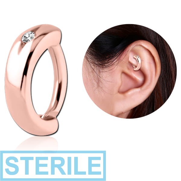 STERILE ROSE GOLD PVD COATED SURGICAL STEEL JEWELLED ROOK CLICKER - TOP SINGLE STONE