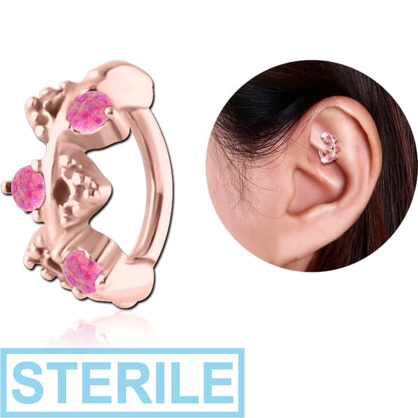 STERILE ROSE GOLD PVD COATED SURGICAL STEEL SYNTHETIC OPAL ROOK CLICKER - FILIGREE
