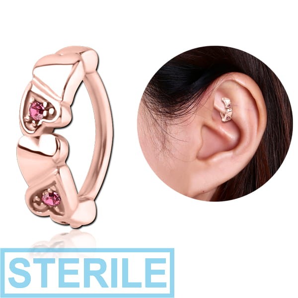 STERILE ROSE GOLD PVD COATED SURGICAL STEEL JEWELLED ROOK CLICKER - HEART