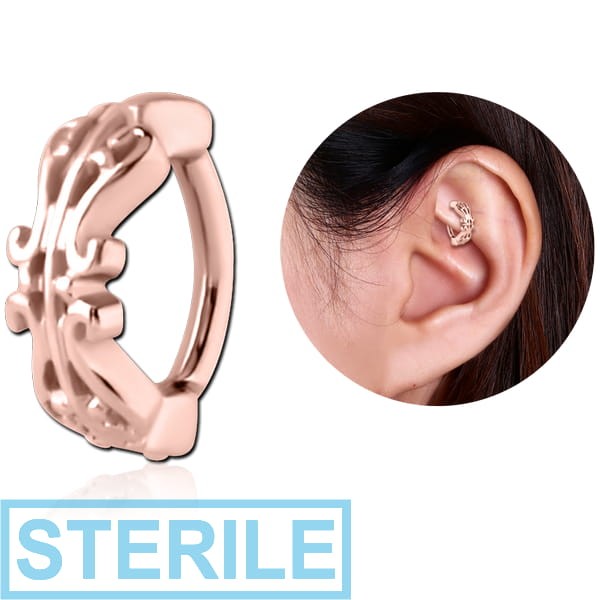 STERILE ROSE GOLD PVD COATED SURGICAL STEEL ROOK CLICKER - FILIGREE