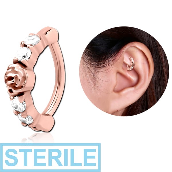 STERILE ROSE GOLD PVD COATED SURGICAL STEEL PRONG SET JEWELLED ROOK CLICKER - CENTER ROSE