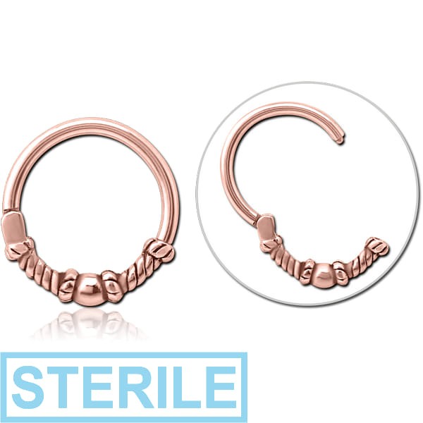 STERILE ROSE GOLD PVD COATED SURGICAL STEEL HINGED CLICKER - ROPE WITH BALL