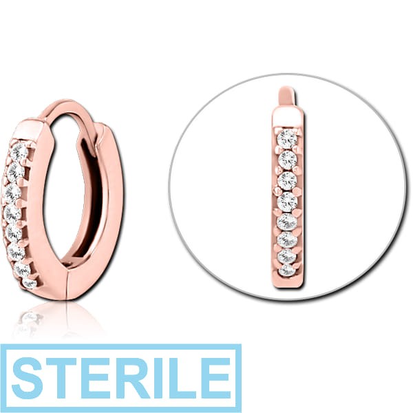 STERILE ROSE GOLD PVD COATED SURGICAL STEEL JEWELLED MULTI PURPOSE HUGGIE PIERCING