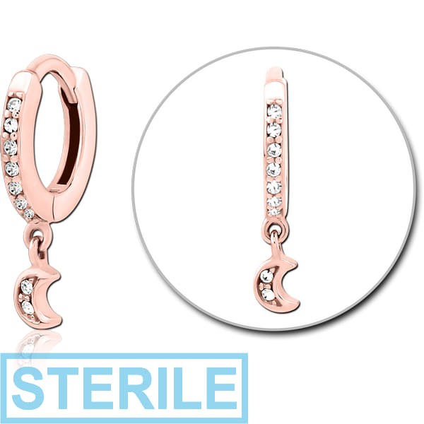 STERILE ROSE GOLD PVD COATED SURGICAL STEEL JEWELLED MULTI PURPOSE HUGGIE PIERCING