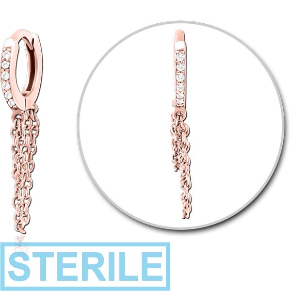STERILE ROSE GOLD PVD COATED SURGICAL STEEL JEWELLED MULTI PURPOSE HUGGIE PIERCING