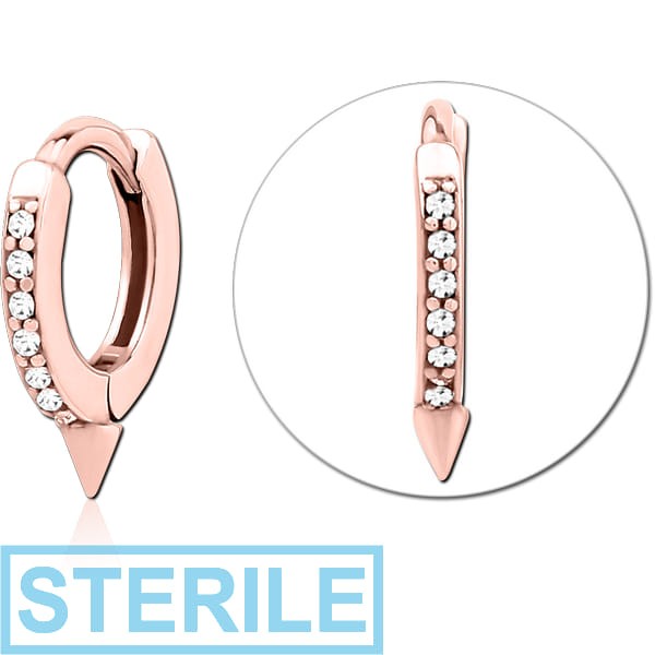 STERILE ROSE GOLD PVD COATED SURGICAL STEEL JEWELLED MULTI PURPOSE HUGGIE PIERCING