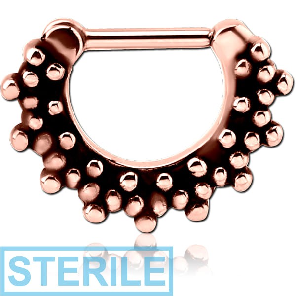 STERILE ROSE GOLD PVD COATED SURGICAL STEEL HINGED SEPTUM CLICKER