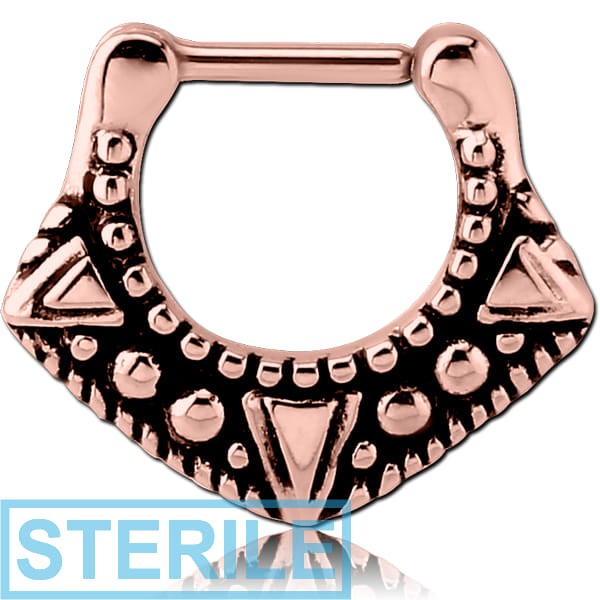 STERILE ROSE GOLD PVD COATED SURGICAL STEEL HINGED SEPTUM CLICKER - FILIGREE