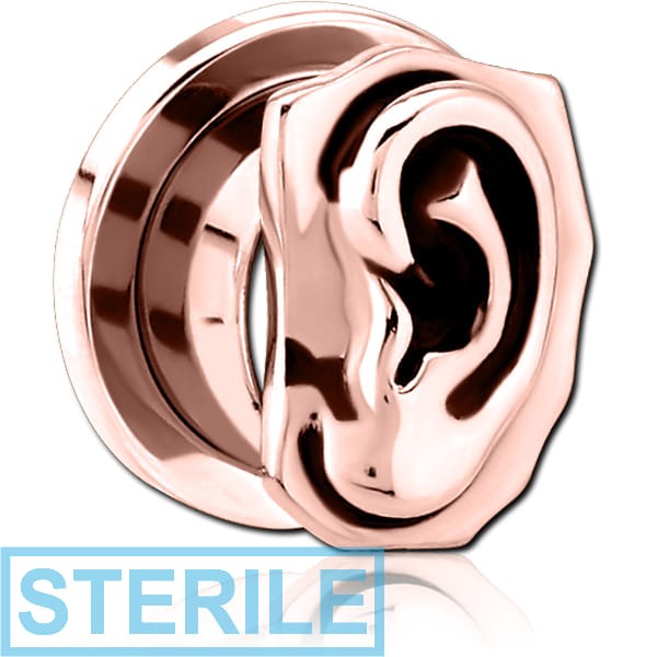 STERILE ROSE GOLD PVD COATED STAINLESS STEEL THREADED TUNNEL WITH SURGICAL STEEL TOP