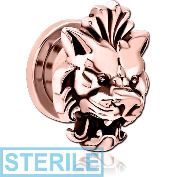 STERILE ROSE GOLD PVD COATED STAINLESS STEEL THREADED TUNNEL WITH SURGICAL STEEL TOP