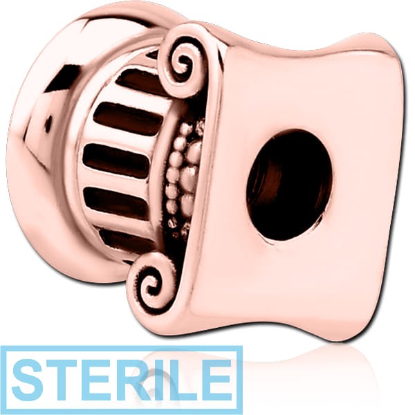 STERILE ROSE GOLD PVD COATED STAINLESS STEEL THREADED TUNNEL WITH SURGICAL STEEL TOP