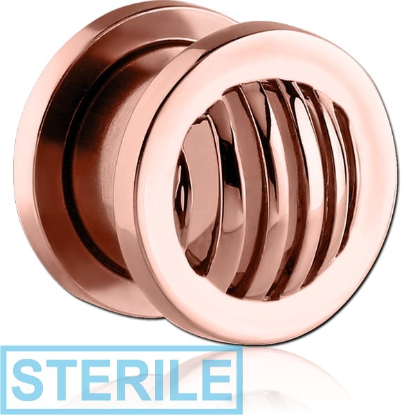 STERILE ROSE GOLD PVD COATED STAINLESS STEEL THREADED TUNNEL - STRIPES DOME