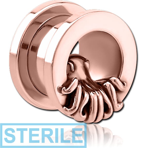 STERILE ROSE GOLD PVD COATED STAINLESS STEEL THREADED TUNNEL WITH SURGICAL STEEL TOP