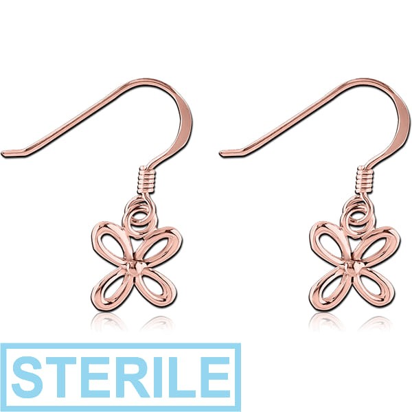 STERILE STERLING SILVER 925 ROSE GOLD PVD COATED EARRINGS PAIR - FLOWER