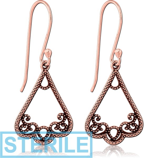 STERILE STERLING SILVER 925 ROSE GOLD PVD COATED EARRINGS PAIR - FILIGREE